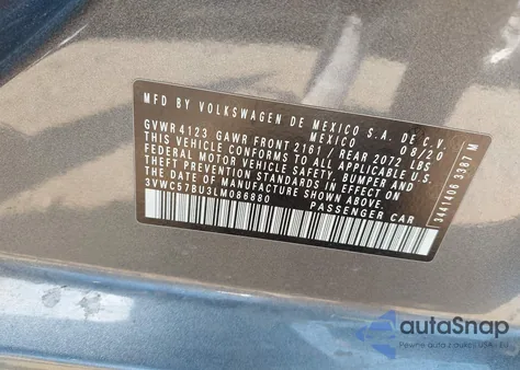 2020 Volkswagen Jetta 1.4T R-Line/1.4T S/1.4T Se из США, поврежденный, VIN 3VWC57BU3LM086880